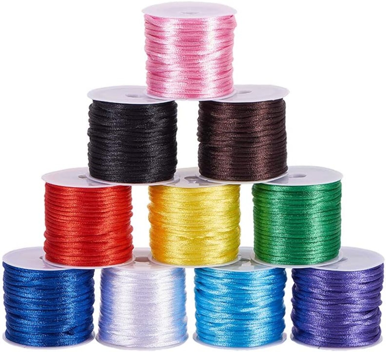 100 Yards 2mm Satin Rattail Cord Nylon String Trim Silk Cord Beading String for Friendship Bracelet Necklace Chinese Knot Macramé Trim Dream Catchers Braid Hair 10 Color